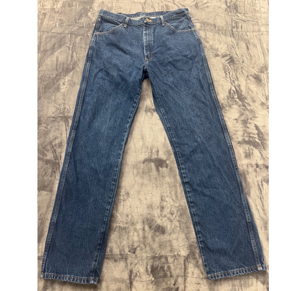 Rustler Straight Leg Jeans Mens 36x34 Blue Medium Wash Cotton Workwear Cowboy